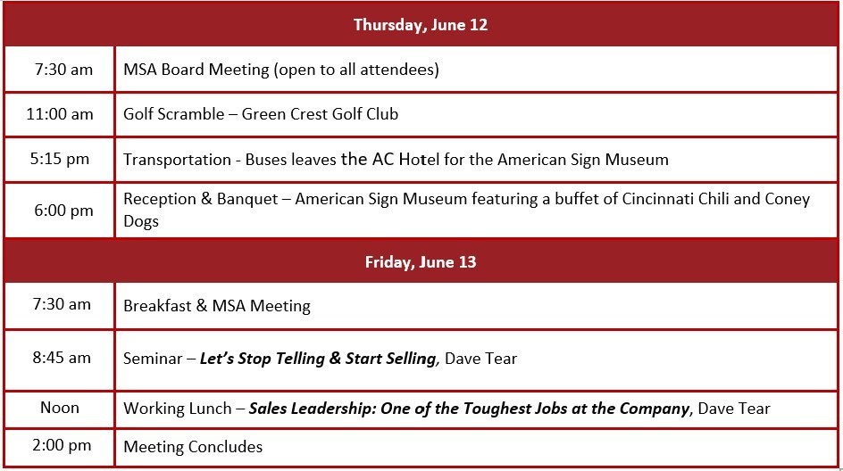 Schedule Of Events